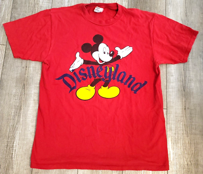 Vintage 90s Disneyland Big Mickey Red Tee Large Made in USA Disney