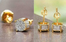 Women's Men's 1 CT Lab Created Diamond Stud Earrings in 14K Yellow Gold Plated