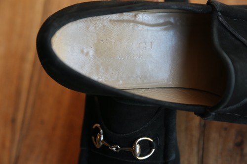 Gucci Negro Gamuza Plata Horse Bit Zapatos Mocasines Damas UK 7 EU 40 US 10 - Imagen 8 de 9