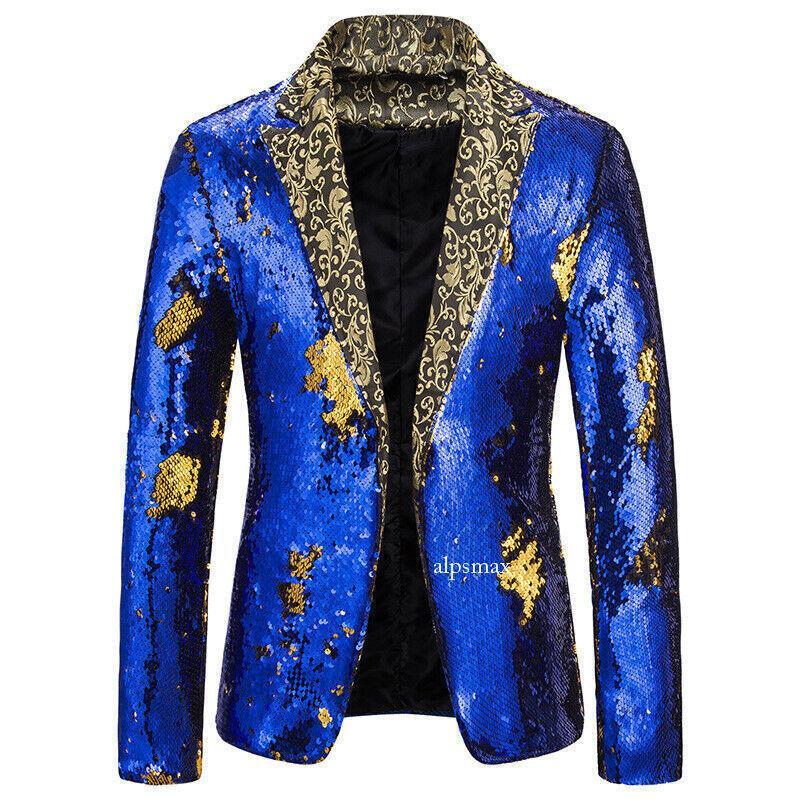 Men Shiny One Button Sequins Dress Blazer Suit Club Party Jacket Coat Stage  Wear | eBay
