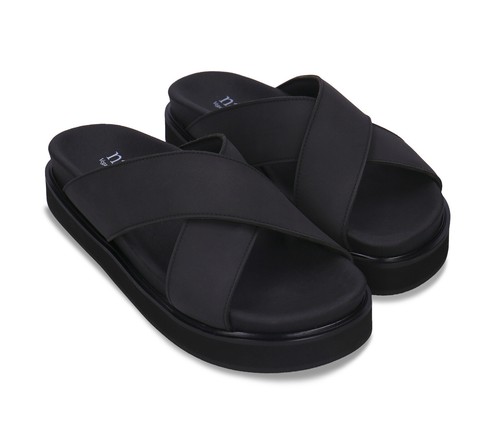 Sandalias veganas negras plataforma tiras cruzadas destalonadas suela acolchada - Imagen 3 de 8