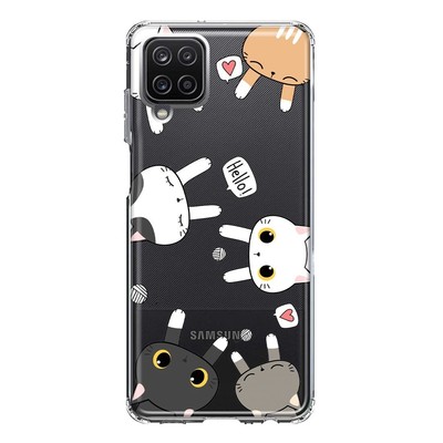 Mundaze Case for Samsung Galaxy A12 Cover Cute Big Eyes Cat Friends