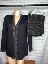 BEAUTIFUL st john evening Santana knit black Multi Color rhinestones suit size 8