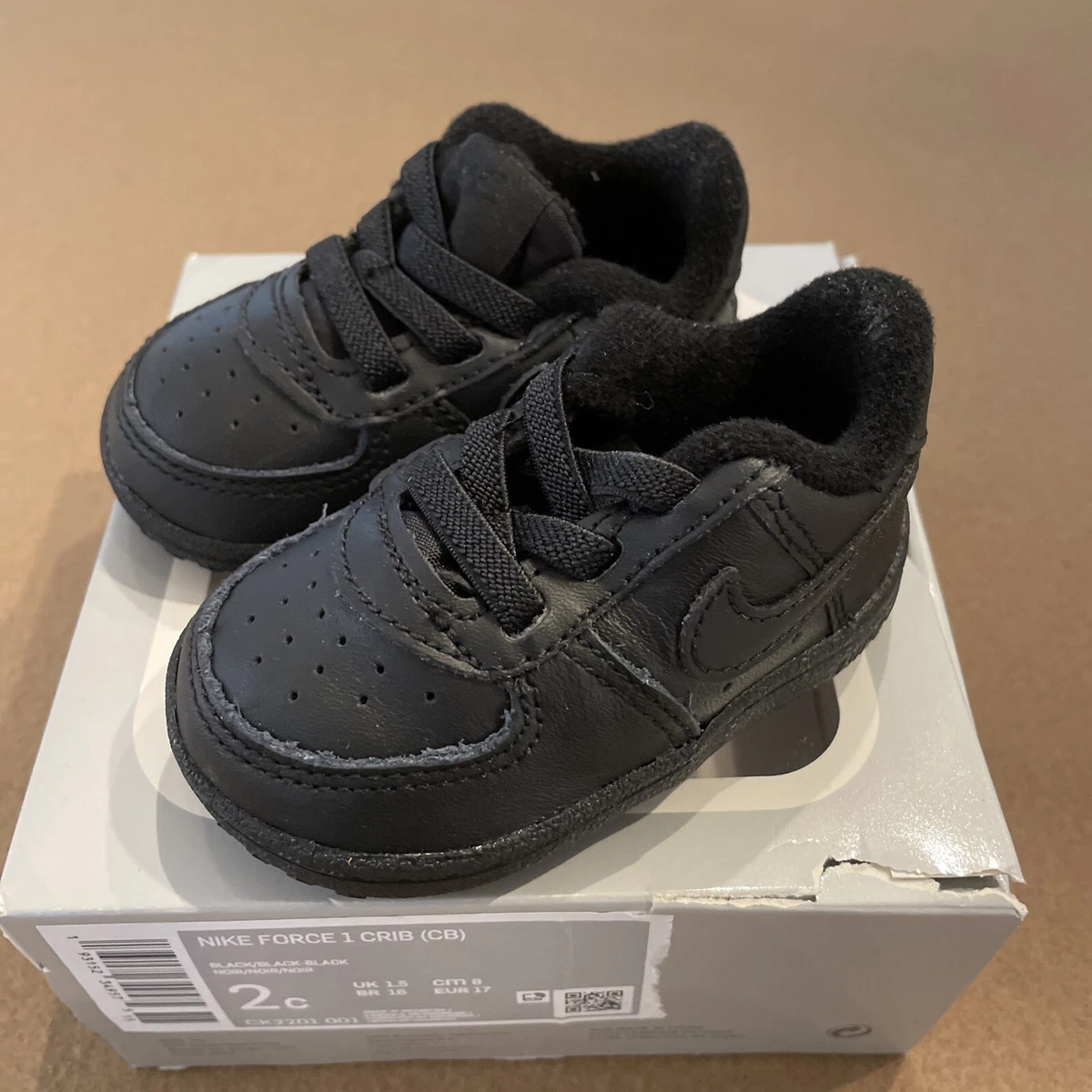 Nike Force 1 Crib Crib Style Ck2201 001 Shoes Size 2C Black New