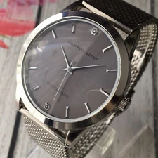 Geoffrey Beene Watch Black Diamond Grey Dial Steel Mesh Strap 42mm Case