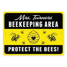Beekeeping Area Protect the Bees Sign Personalized Name Aluminum Metal Plaque
