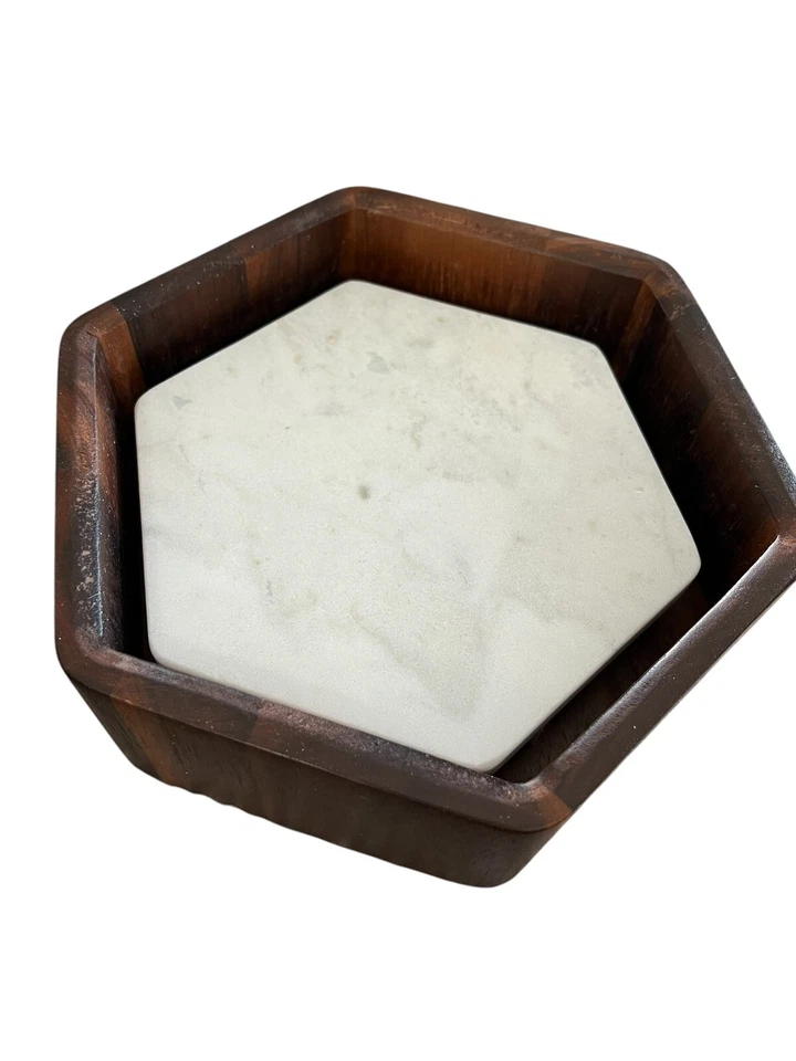 New Libbey Urban Story Two Piece Wood Serving Bowl Tray Set 9” X 8” X 3” - Image 3 of 4