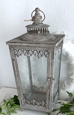 Shabby Laterne Tischlaterne Hängelaterne Metall Grau Patina, Romantik, 46 cm
