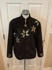 St. John Sport Black Vegan Suede Floral Embroidered & Studded Jacket, Size L