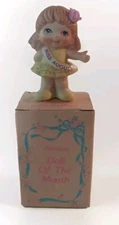 Russ Berrie CO Miss August Birthday Month Girl 3" Ceramic Figurine Pink Tiawan