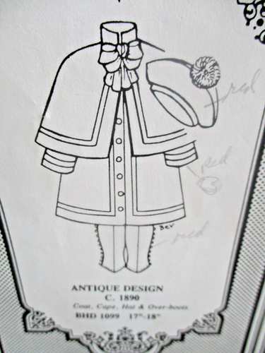 Vtg Brown House Dolls Pattern BHD 1099/ 17-18" Coat/Cape/Hat/Over boots c1890