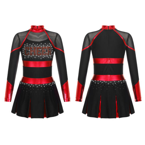 Costume vestito squadra bambina ragazza glitterato cheerleading colore contrasto uniforme - Foto 30 di 84