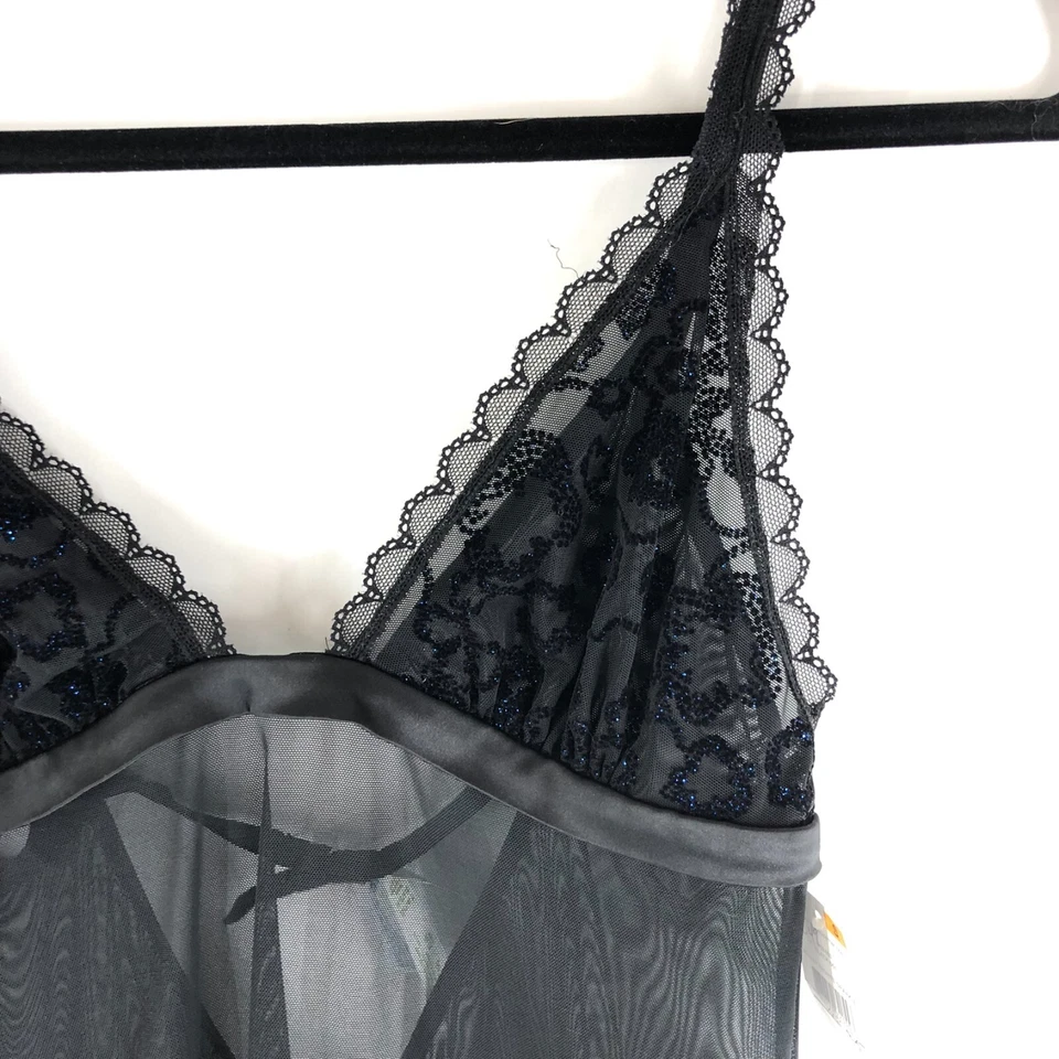 Camisón OnGossamer para mujer de terciopelo noches brillantes negro transparente S Foto 2 de 4