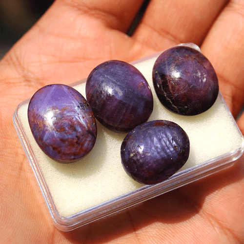 4 Pcs Natural Star Ruby Top Quality 18mm-21mm Oval Cabochon Loose Gemstones Lot - Picture 3 of 16