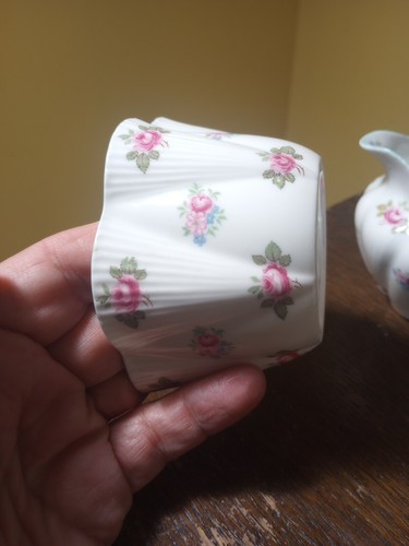 Vintage Shelley Cream & Sugar Set Dainty Rose Spray Bone China Fluted 13426 Blue