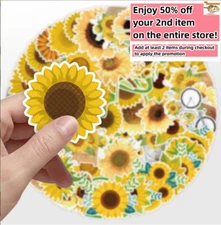 50pcs Waterproof Vinyl Stickers Yellow Sunflower Luggage Phone Laptop Fridge Car