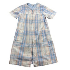 Miss Elaine Robe Medium Full Snap Plaid Searsucker Embroidered Cotton Blend