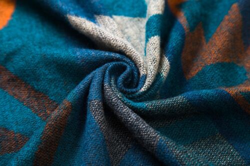 Women's Printed Tassel Open front Poncho Cape Cardigan Wrap Shawl Series 4-Blue - Picture 6 of 6
