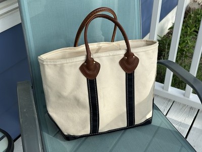 Vintage 1980s LLBean Boat and Tote Canvas Leather Handles Black Trim Freeport ME