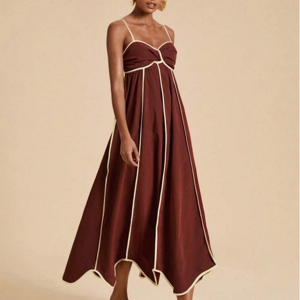 spaghetti strap midi dress flowy Women Twist Bust Smocked Back Sundress formal spaghetti strap dress