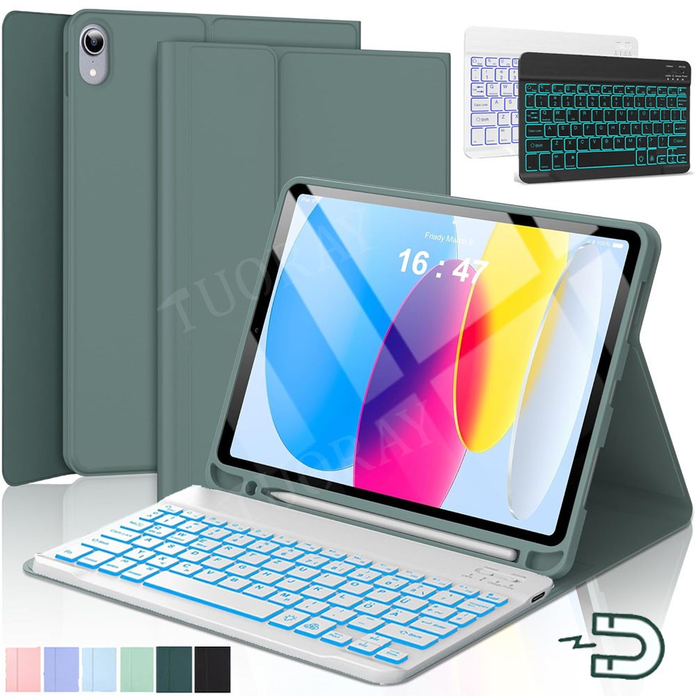 Für iPad 7/8/9/10/11th Air Pro QWERTZ Beleuchtete Tastatur Hülle Mit Stifthalter