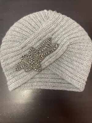 ALDO Women Grey Knitted Beanie Silver Beads One Size