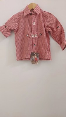 VINTAGE ISAR TRACHTEN OKTOBERFEST DIRNDL TYROL RED BOYS SHIRT SIZE US 2 EU 92 2T