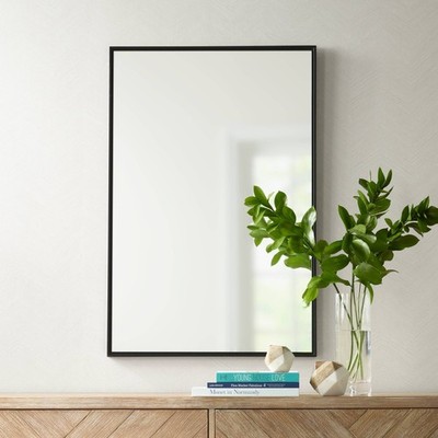 Andrew Rectangular Vanity Wall Mirror Modern Floating Glass Black Frame 24'' Wide