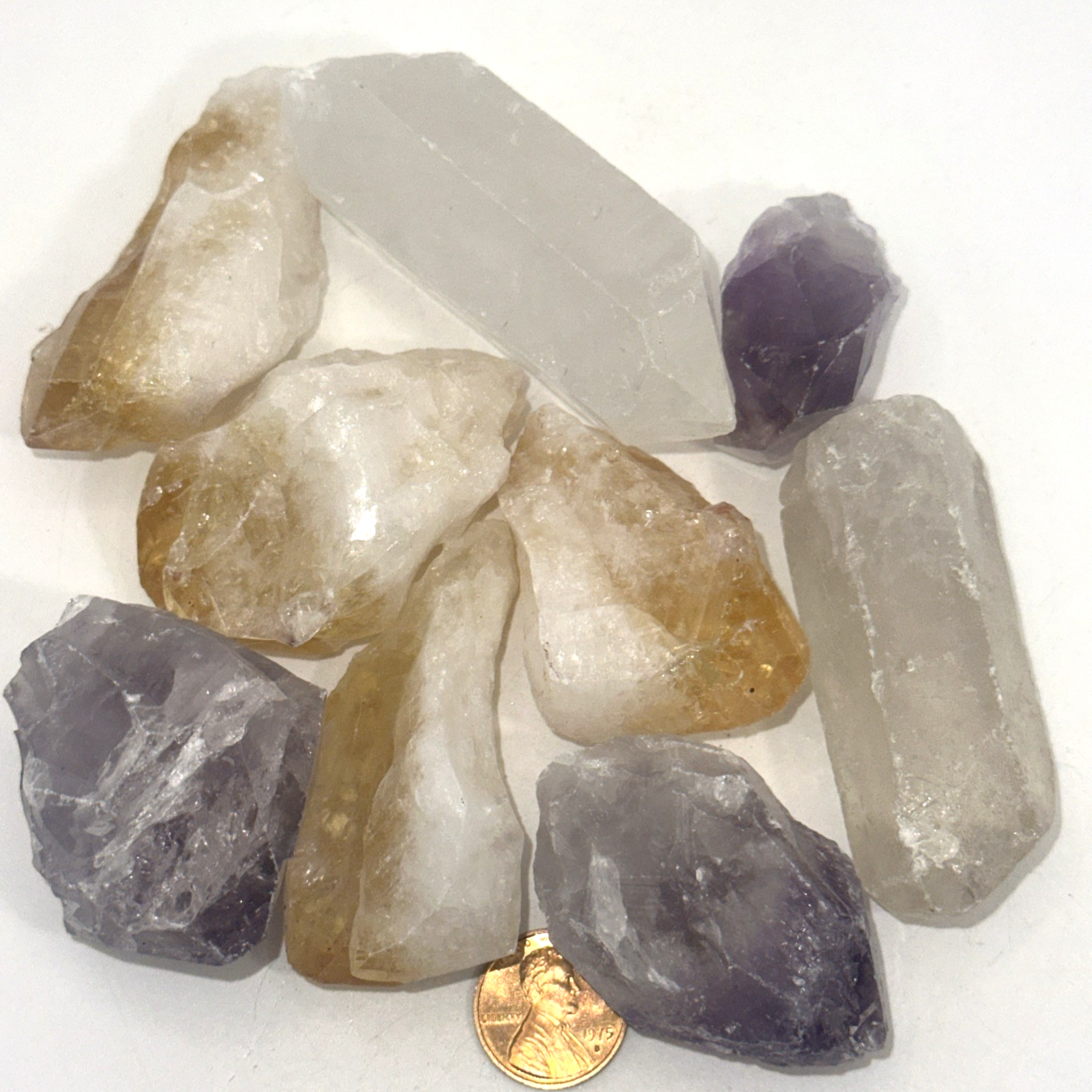1 lb Assorted Amethyst Citrine Quartz Large Crystal Points 2-3 Inch Natural Stones Bulk Lot