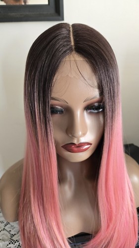 Ombre Pink Straight Long Hair Synthetic Lace Wig for Women Pink Straight wig - Picture 7 of 8