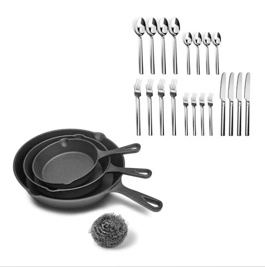 WANGYUANJI Heavy-Duty Cast Iron Skillet Set