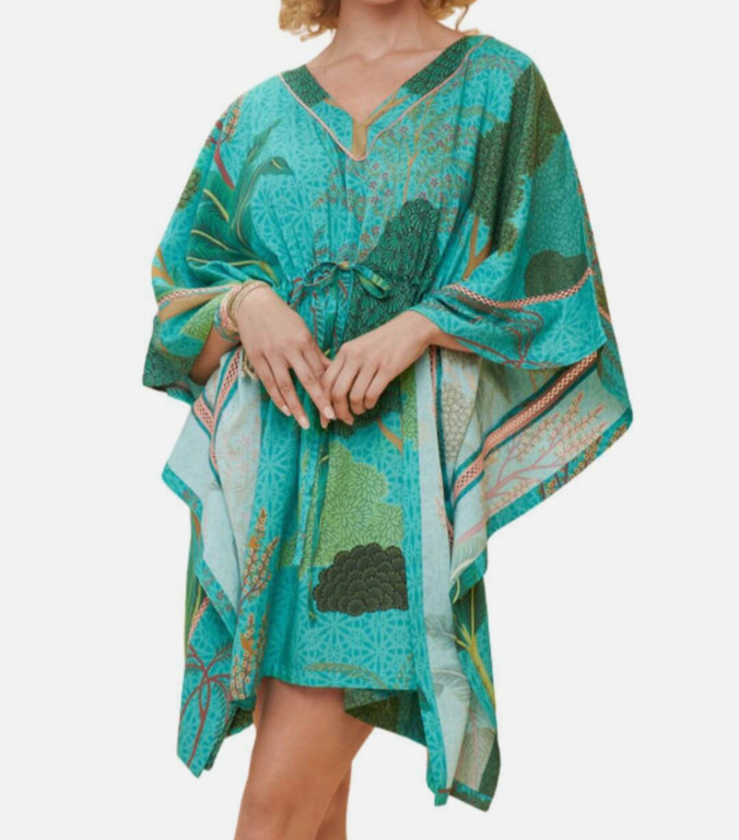 POWDER DESIGN Secret Paradise MODAL BEACH COVER UP TUNIC TOP Kimono Green M/L/OS