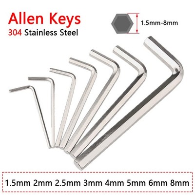 304 Stainless Hex Allen Keys 1.5mm 2mm 2.5mm 3mm 4mm 5mm 6mm 8mm Hexagon Wrench