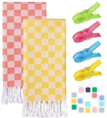 Antfuny 2 Packs Turkish Checkered Towel Bath Spa Pool Beach Blanket Towels Bu...