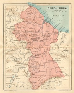 BRITISH GUIANA (GUYANA). Vintage map. Guyana. Caribbean 1935 old vintage