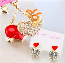 Gold-plated Crystal double heart bow necklace earrings set