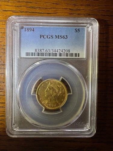 1894 Gold American Half Eagle Liberty Head Coin $5 Dollar - PCGS MS63 Graded