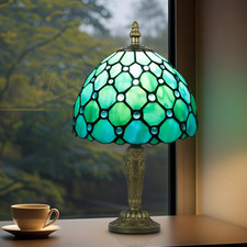 Small Tiffany Style Table Lamp, 3 Color Temperatures Bedside Lamp, 8 Inch Staine