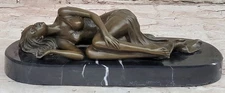 12" West Art Deco Sculpture "Girl Enjoy a Hot Spring" Nude Woman Bronze Statue