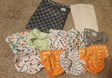 Nora's Nursery cloth diapers and pads Lot With bag 12 pc set Baby adjustable