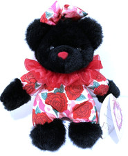 Valentine's Day Black Plush Bear 6" Dan Dee Roses Bow Ruffle Original Tags