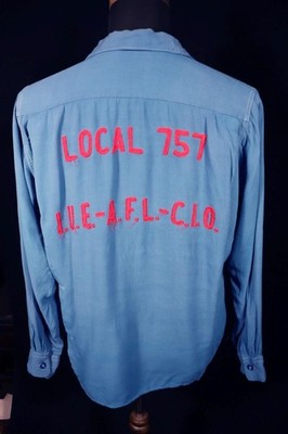 Vintage Ten Strike 1950's Emb. Blue Rayon Gabardine Bowling Shirt Size Large