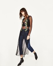 Zara floral Embroidered Tulle Overlay dress, black sheer, Small