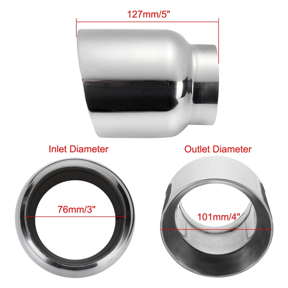 2PCS 3'' In - 4'' Out Exhaust Tip Angle Cut Inner Cone 5'' Long Stainless Steel - image 2 of 4
