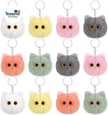 12 Pcs Cute Cat Plush Keychains Bulk, Plush Bag Charms for Kitty Lovers, Fuzzy P