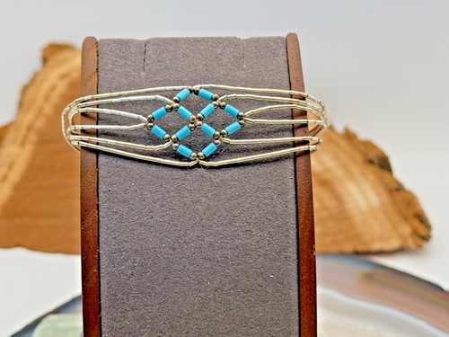 Vintage Native Navajo Sterling Silver Turquoise Liquid Silver Bracelet--859.25