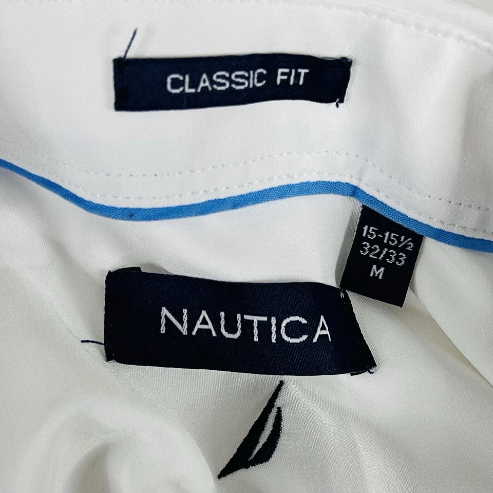 Nautica 15.5 32/33 Classic Fit Dress Shirt All White Button Front 100% Polyester - Image 3 of 4