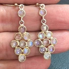 B1871 Moonstone Drop Dangle Earrings Sterling Silver 925 Boho Cluster 2"