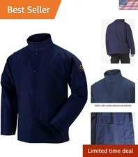 30" Navy Flame-Resistant Cotton Welding Jacket, Large for Ultimate Safety