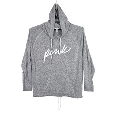 Womens Victorias Secret Pink Gray Pullover Hoodie Sweatshirt Viscose Blend L